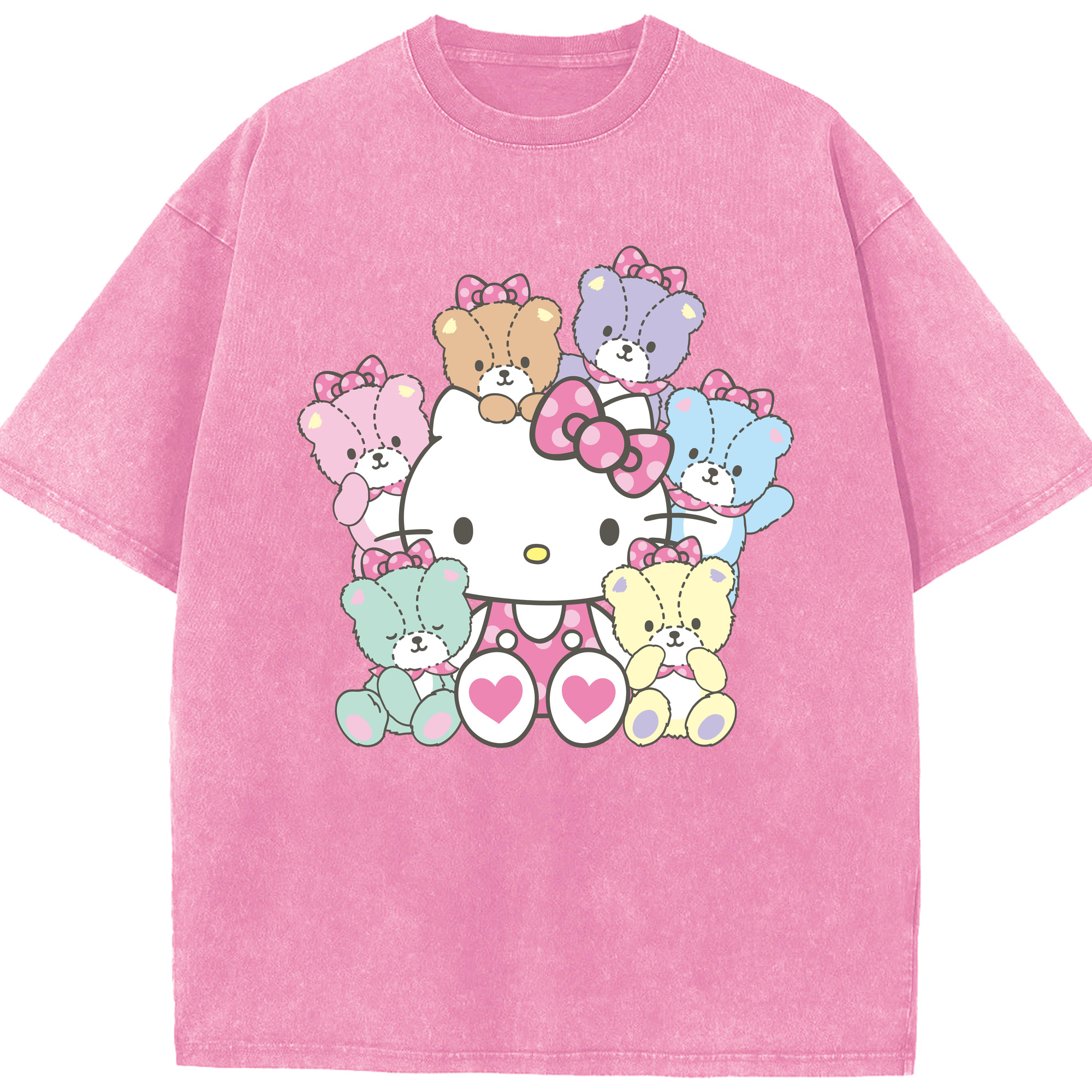 （画像用） Hello Kitty ハローキティ 綿100% ヴィンテージ風 半袖Tシャツ（フロントプリント）